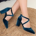 thumbnail image 4 of Sina - Tacones altos con tiras cruzadas altos con tiras cruzadas altos de terciopelo azul verdoso turquesa 23 CM, 4 of 5
