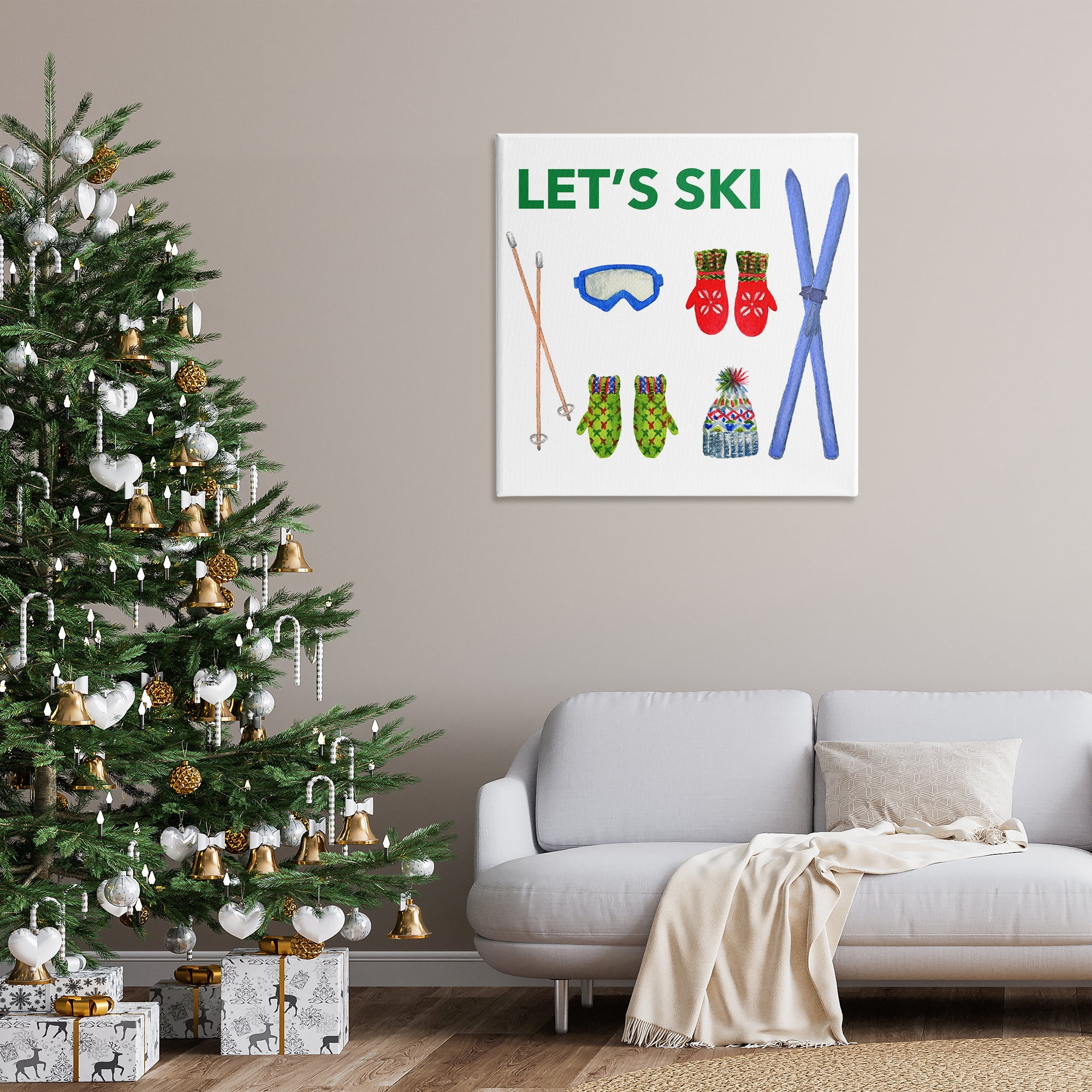 Stupell Industries Let's Ski on White Sports Painting Gallery Wrapped Canvas Art Prints Wall Art, 36 x 36