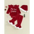 thumbnail image 2 of LMLYSoH Infant Baby Girl Christmas Jumpsuit Outfits Letter Print Long Sleeve Romper + Flare Pants + Hat Toddler Clothes, 2 of 9