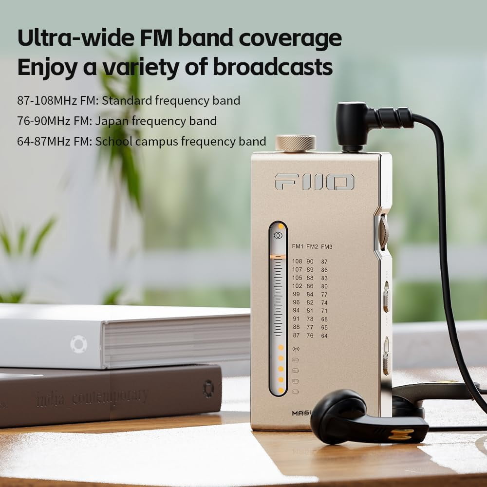 FiiO RR11 Portable HiFi FM Stereo Radio Receiver with Analog PVR Tuning, BASS+3D Sound Effects, 64MHz-108MHz (Titanium Gold)
