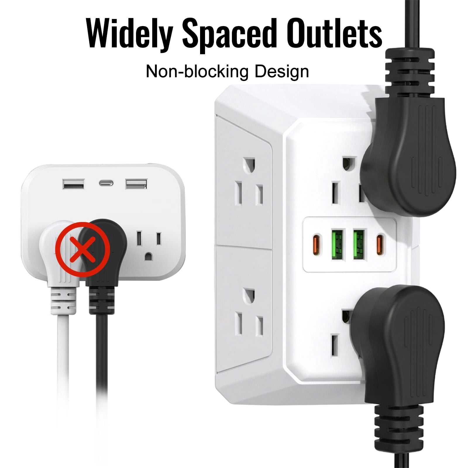 Surge Protector Outlet Extender, 6 Outlets 4 USB Charger (2 USB-A 2 USB-C), 1800J Multi Plug Power Strip for Home Office Dorm.(White 1pcs)