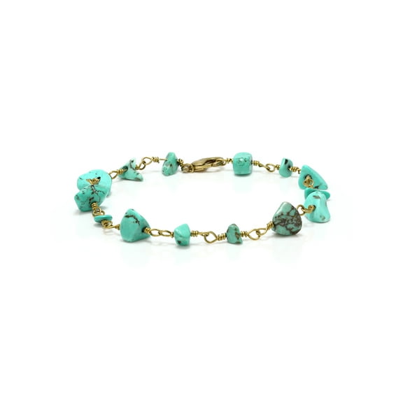 Gem Stone King Handmade 7 inch Simulated Turquoise Stone Chip Bracelet for Women