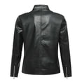 thumbnail image 4 of Miqool Mens Faux Leather Racer Jacket Stand Collar Zip Front Motorcycle Biker Coat Long Sleeve Outerwear with Chest and Side Pockets, 4 of 9