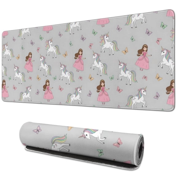 Long Mouse Pads for Desk,Princess Unicorn Butterfly Pattern Desk Mats on Top Of Desks, Desk Mouse Pad Extra Large with 3mm Non-Slip Base and Stitched Edge for Gaming,Office,Work,Home 31.5"x11.8"