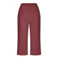 thumbnail image 5 of Dazajoo Drawstring Capris for Women with Pockets Summer Cotton Linen Elastic Waist Pants 2025 Womens Relaxed Fit Solid Color Capris,Wine,L, 5 of 6