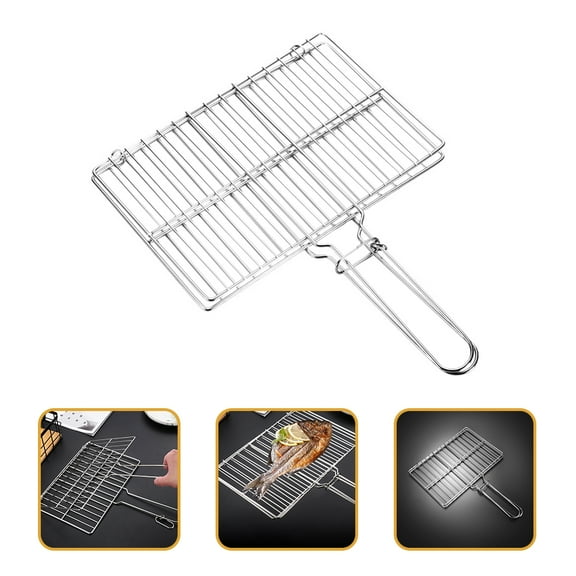 HEATSHAKING Stainless Steel Fish Grill Basket with Handle for BBQ Grilling 9.84x5.12 Inches