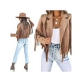 thumbnail image 4 of Douhoow Women Coat Tassel Cardigan Fringed Hem Crop Tops Motor Biker Jacket Suede Leather Jacket, 4 of 7