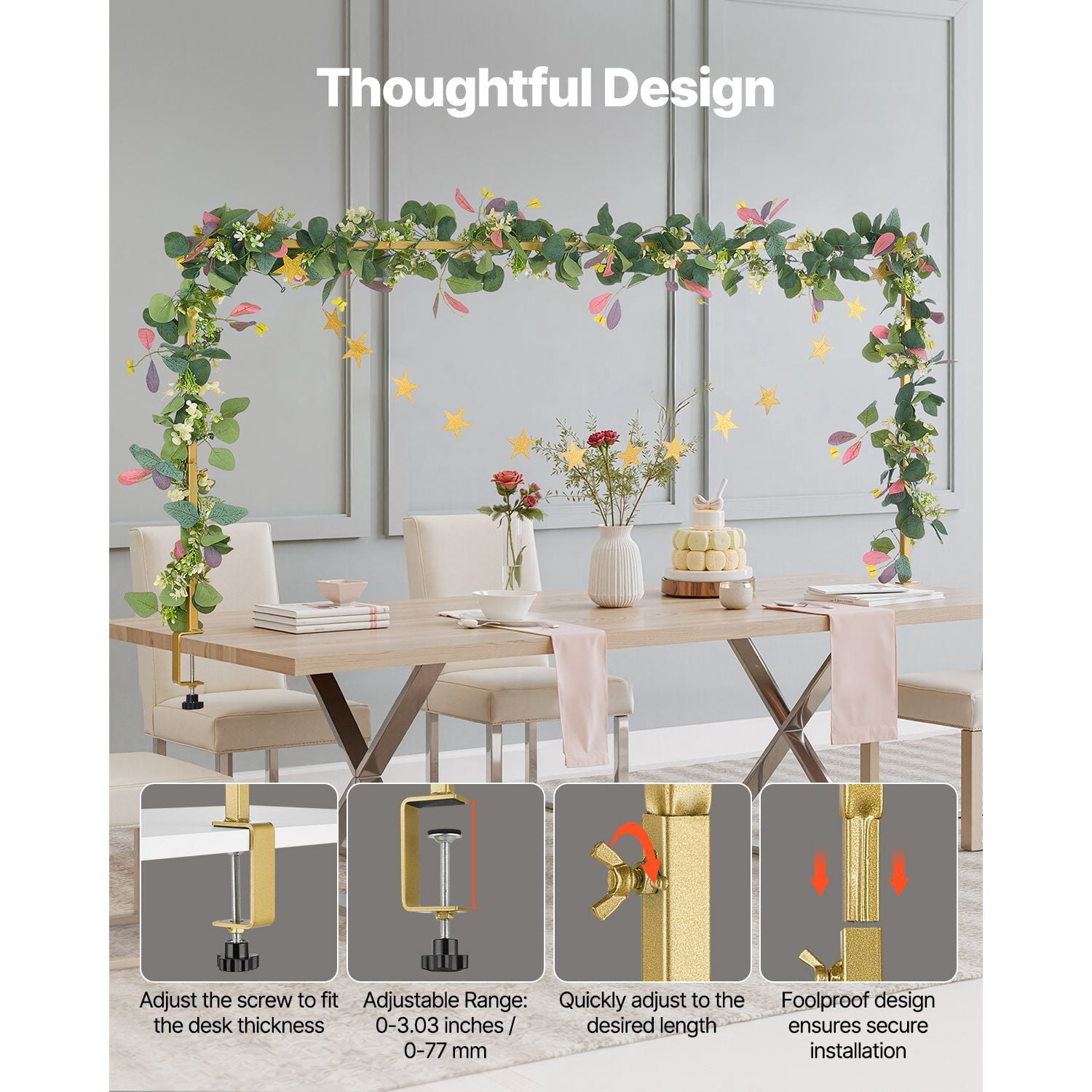 Over the Table Balloon Arch Stand with Clamp, 10-20 lbs Capacity, Adjustable 20-70" Length, 3 Heights, Storage Bag for Wedding Party Decor