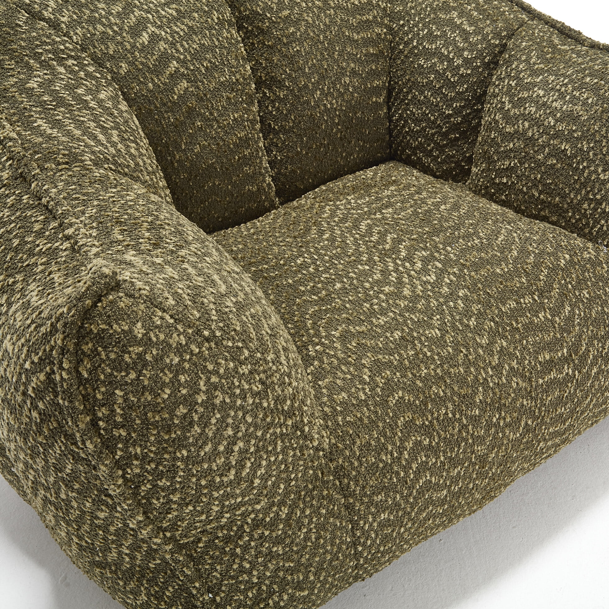 Chenille Bean Bag Sofa Chair for Adults, Fluffy Square Accent Couch with Filler, Olive Green Lazy Sofa for Reading & TV Lounging