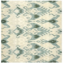 SAFAVIEH Ikat Emmeline Geometric Wool Area Rug, Beige/Slate, 6' x 6' Square