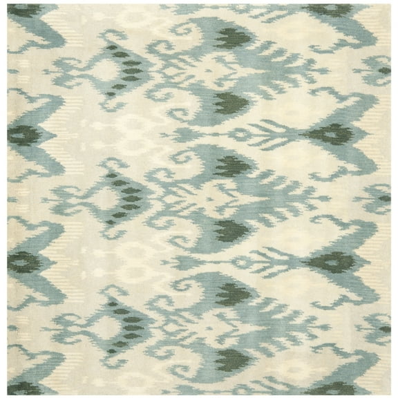 SAFAVIEH Ikat Emmeline Geometric Wool Area Rug, Beige/Slate, 6' x 6' Square