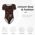 thumbnail image 6 of Uemuo Fishbone Rose Pattern Women's One Piece Short Sleeve Swimsuit Rash Guard Surfing Modest Quick-drying Swimsuit Beach Essentials-Small, 6 of 9