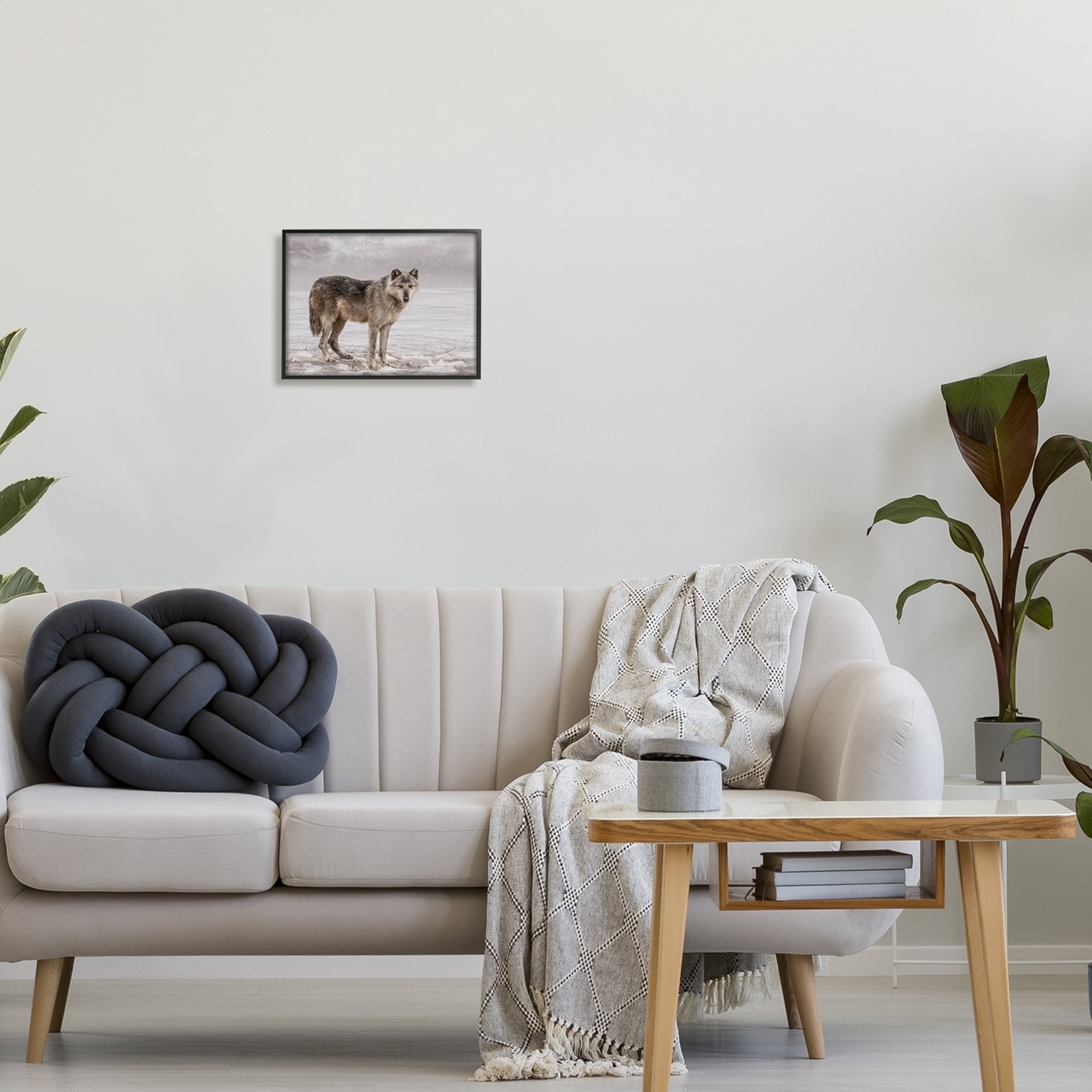 Stupell Industries Lone Coyote Wolf Snowy Field Landscape Intricate Details Graphic Art Black Framed Art Print Wall Art, Design by Kelley Parker