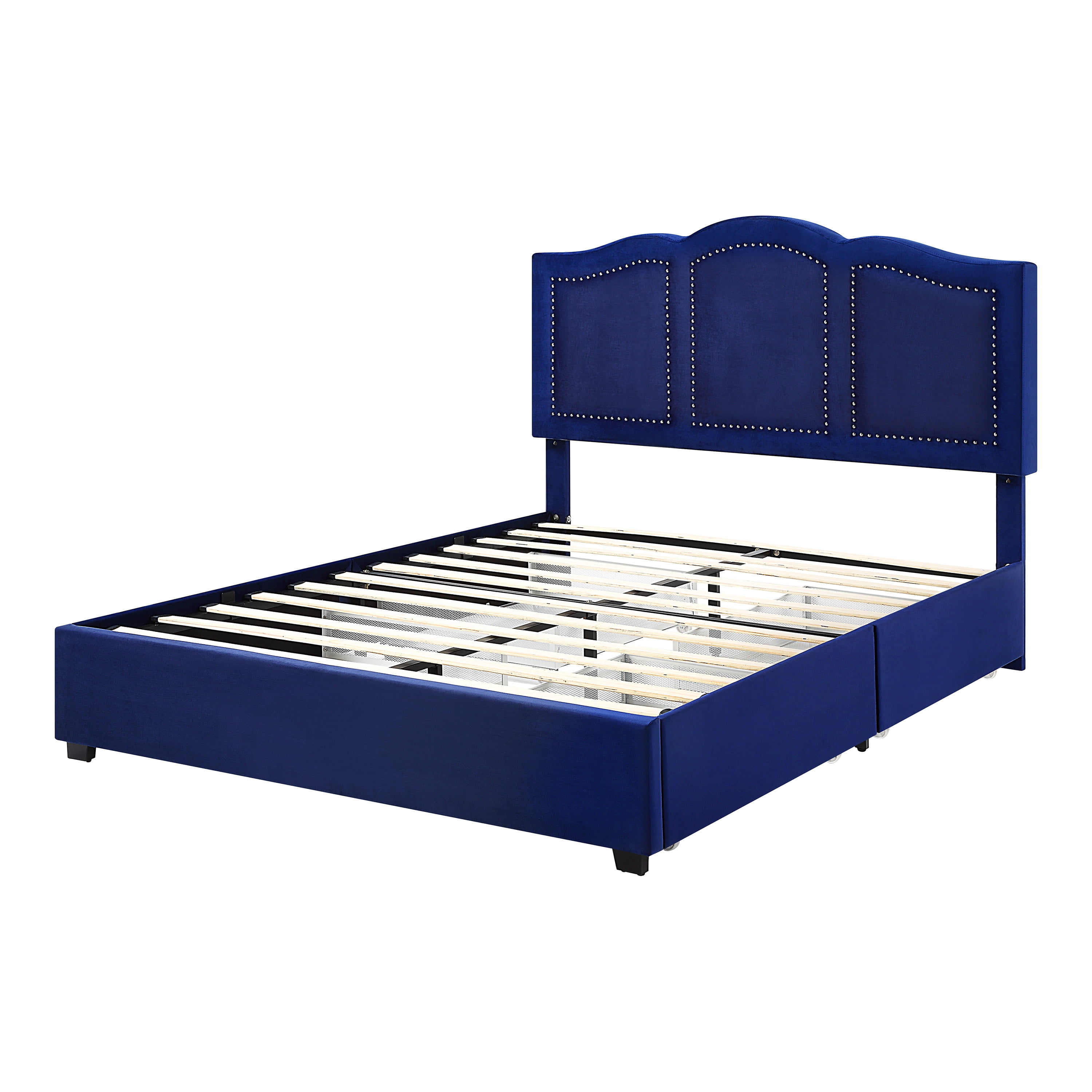 Alameda Fabric Upholstered Queen Bed with Drawers in Navy