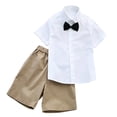 thumbnail image 2 of BRGZLK Back to School Outfits Boys 2026 Summer Trendy Short Sleeve Button Up Shirts and Shorts with Bow Tie Sets Kids School Uniform Khaki 4-5 Years, 2 of 9