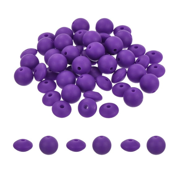 Uxcell 100Pcs Dark Purple Silicone Beads 12mm Round and Lentil for Pen Bracelet Necklace Keychain DIY