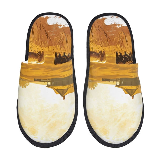 Fotbe Western Cowboy Ranch Pantuflas Peludas para Mujer con Estampado, Zapatillas de Peluche, Zapatos de Invierno para Casa, Uso Interior y Exterior-Medium