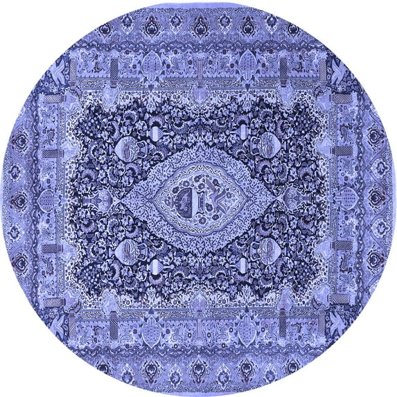 Ahgly Company Machine Washable Indoor Round Medallion Blue Traditional Area Rugs, 6' Round