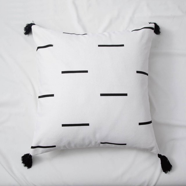 Housse de Coussin Tissée à Franges Style Bohème - Blanc, Coton, Impression sur Écran (C, 45x45cm)