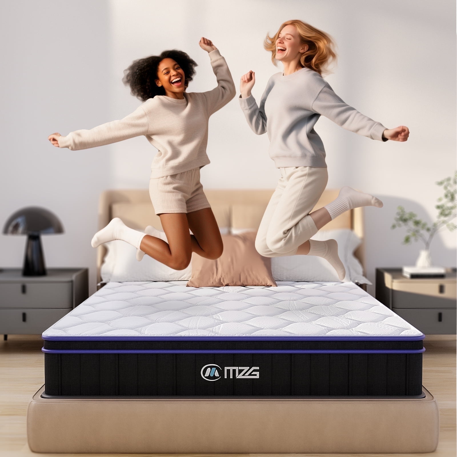 M MZG 10 Inch Queen Size, Hybrid Mattress, Medium Firm, Gel-Infused Memory Foam, Pillow Top, Pocket Coils, Cooling & Breathable, CertiPUR-US Certified, Fiberglass-Free, Mattress in a Box