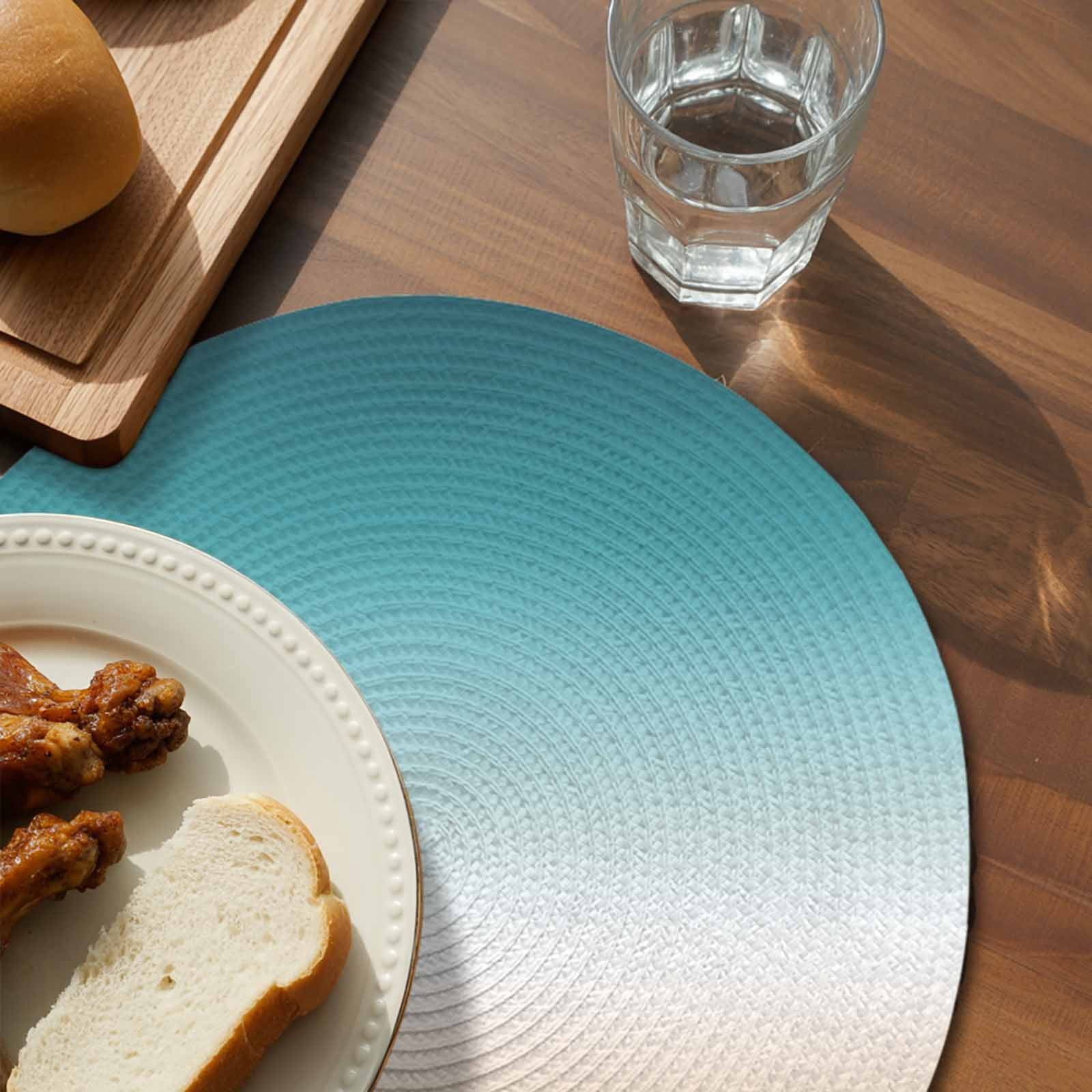 Teal Beige Ombre Cream Round 13 Inch Placemats Set of 6, Modern Turquoise Abstract Art Aesthetics HeatResistant Non Slip Place Mats for Dining Table, Wipeable Kitchen Table Mats for Housewarming