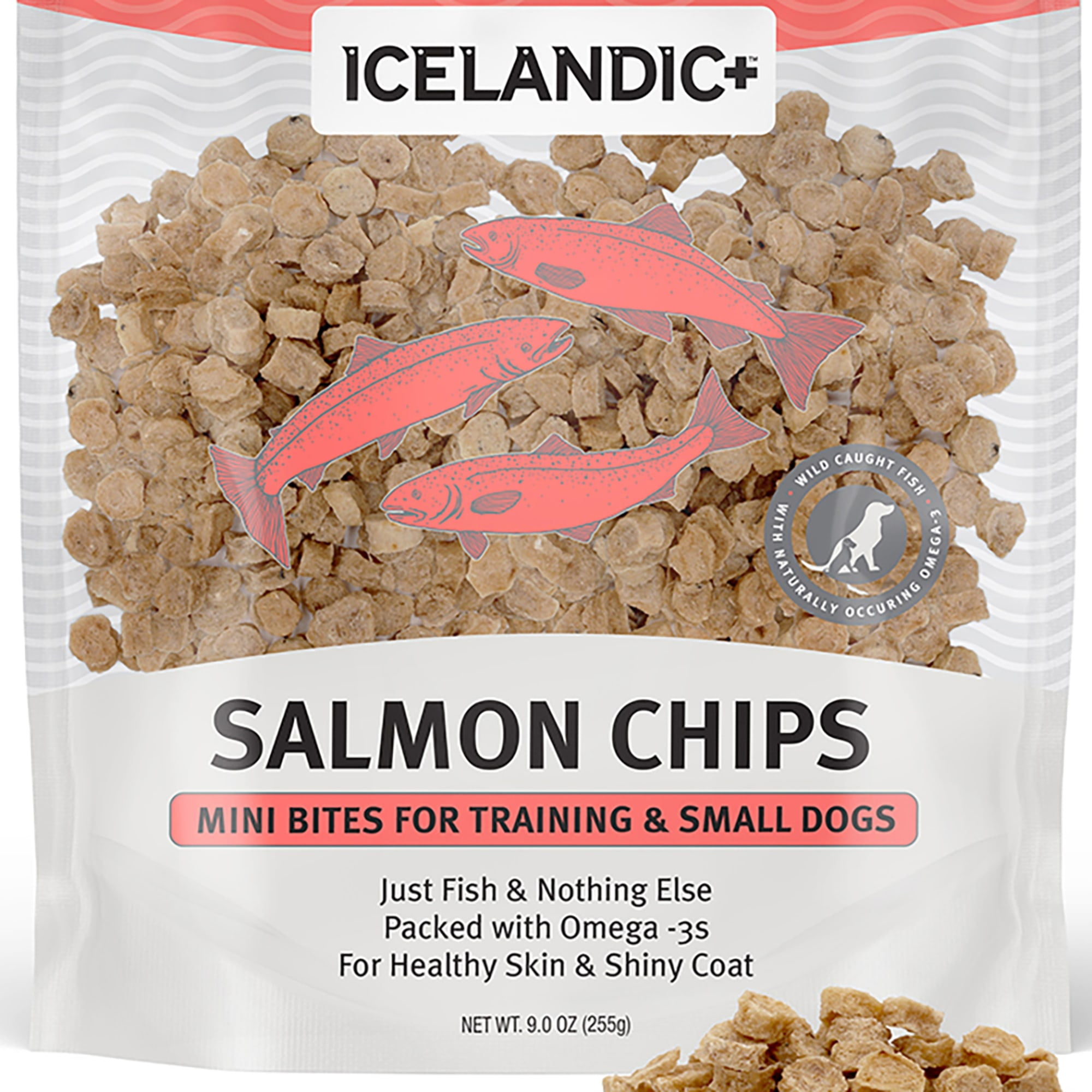 Icelandic+ Mini Fish Chips: Salmon 9oz - Dog Treats, For Training & Small Dogs, 2 Ingredient Air-Dried Crunchy Chips