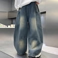 thumbnail image 5 of Tisuna Durable Boys Denim Jeans Child Solid Color Elastic Waist Wide Leg Pants Comfortable Stretch Fit Little Boys Youth School Play Trousers Blue Size 16-18 Years, 5 of 5