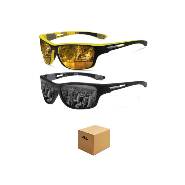 Lentes De Sol Polarizados Hombres Protección Uv400 2 Piezas Lab.G Negro, Amarillo