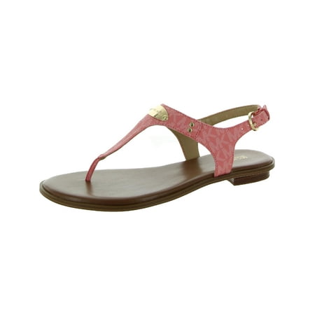 

MICHAEL Michael Kors Women s Leather Two Tone MK Plate T-Strap Thong Sandals