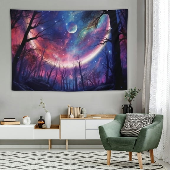 PRATYUS  60x40 Inch Trippy Space Tapestry Psychedelic Planets Forest View Stars Misty Galaxy Tapestry Wall Hanging Fantasy Aesthetic Universe Blanket for Ceiling Bedroom Living Room Dorm Decor 60x40in