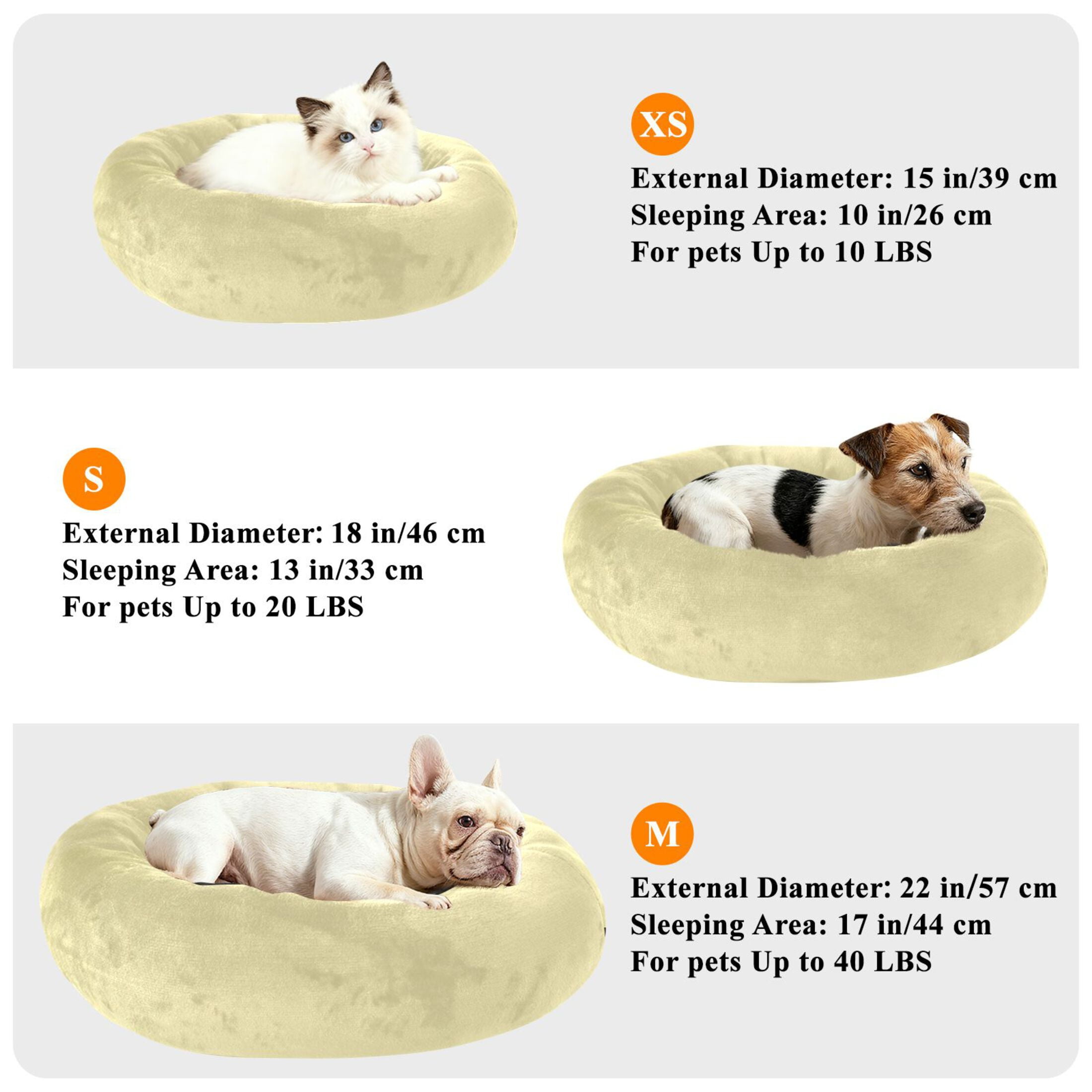 Iauyy Pet Couch Donut Cat Bed for Indoor Cats/Small Dogs Washable & Machine with Non-slip Bottom Calming Cat Furniture, Broad Pale Yellow (M)
