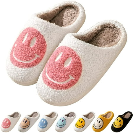 

Smile Face Slippers for Women Happy face slippers Retro Soft Plush Warm Slip-on Slippers Cozy Indoor Outdoor Slippers