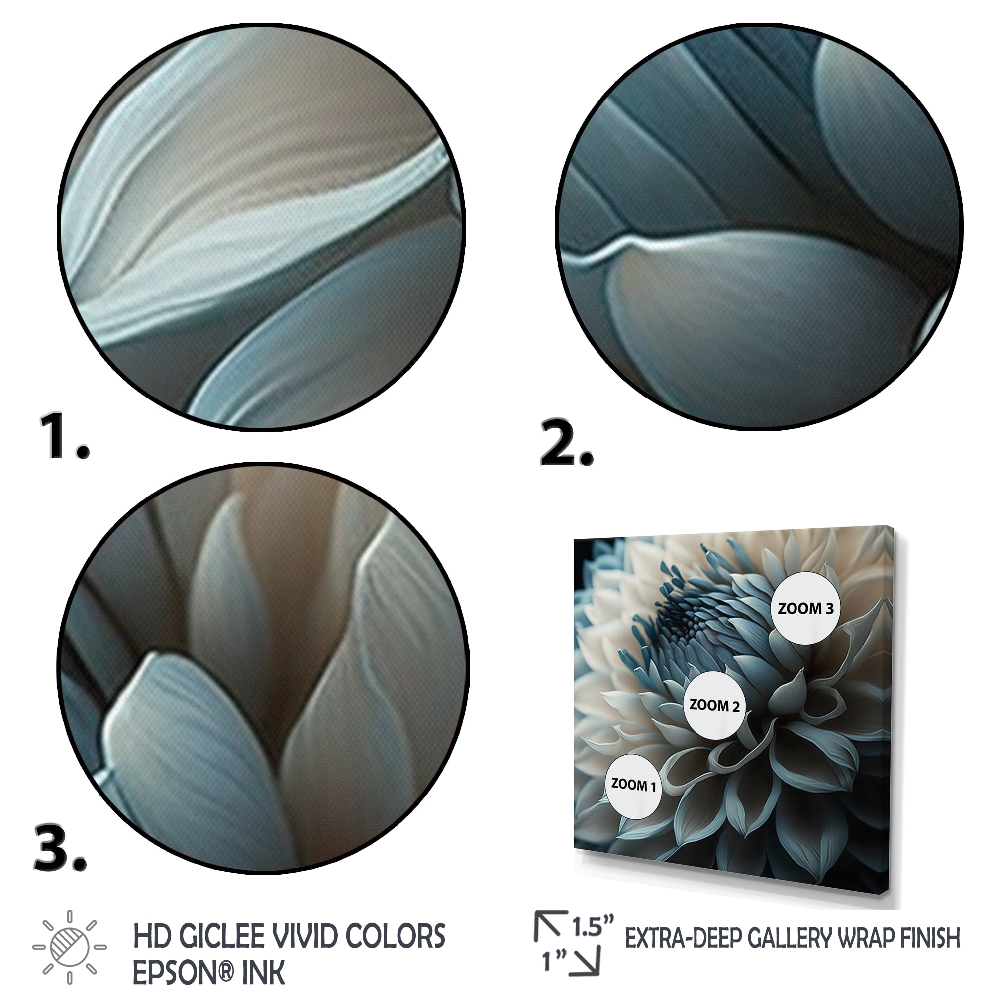 Designart Blue And White Dahlia Flowers II Canvas Wall Art