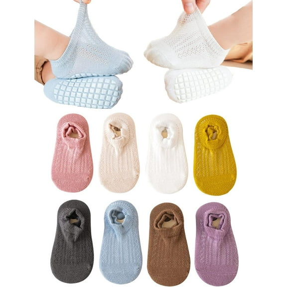 Baby Non-skid Socks Anti Skid Toddler Socks Ankle Mesh Thin Socks for Infant Newborn Girls Boys 8 Pairs