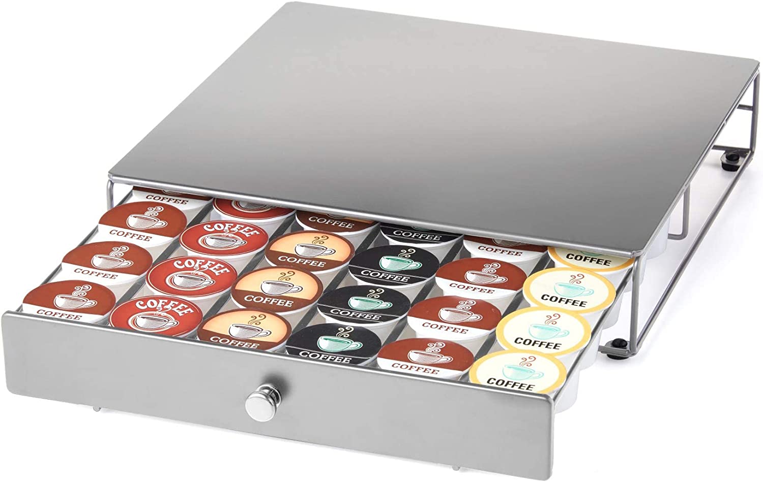 Coffee Pod Drawer Silver Finish, Compatible with KCups, 36 Pod Pack