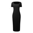 thumbnail image 4 of Hwmodou Women Dresses Summer Bodycon Casual Short Sleeve Simple Vacation Square Neck Midi Dress Knit Side Slit Long Ribbed Dresses Chic Female Sundress, 4 of 5