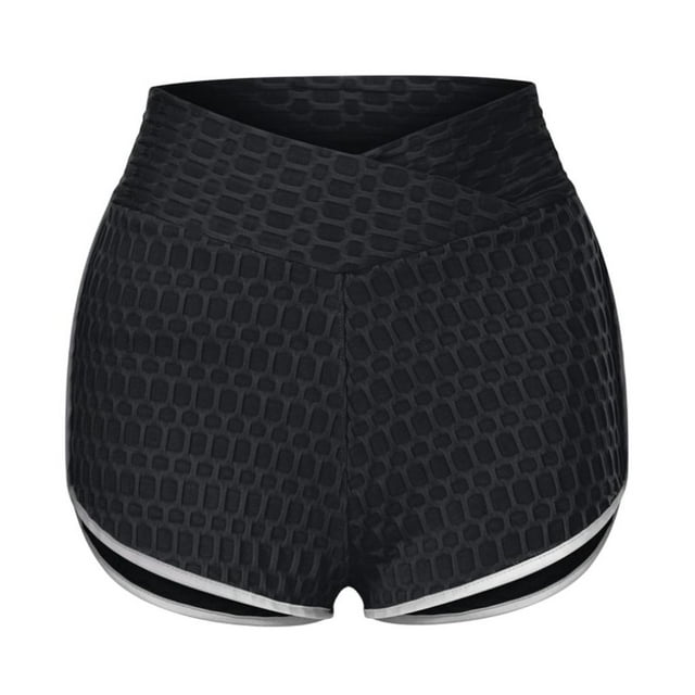 Leggings de textura sexy para mujer, pantalones de yoga con cintura alta y fruncidos para entrenamiento de glúteos Negro XXL