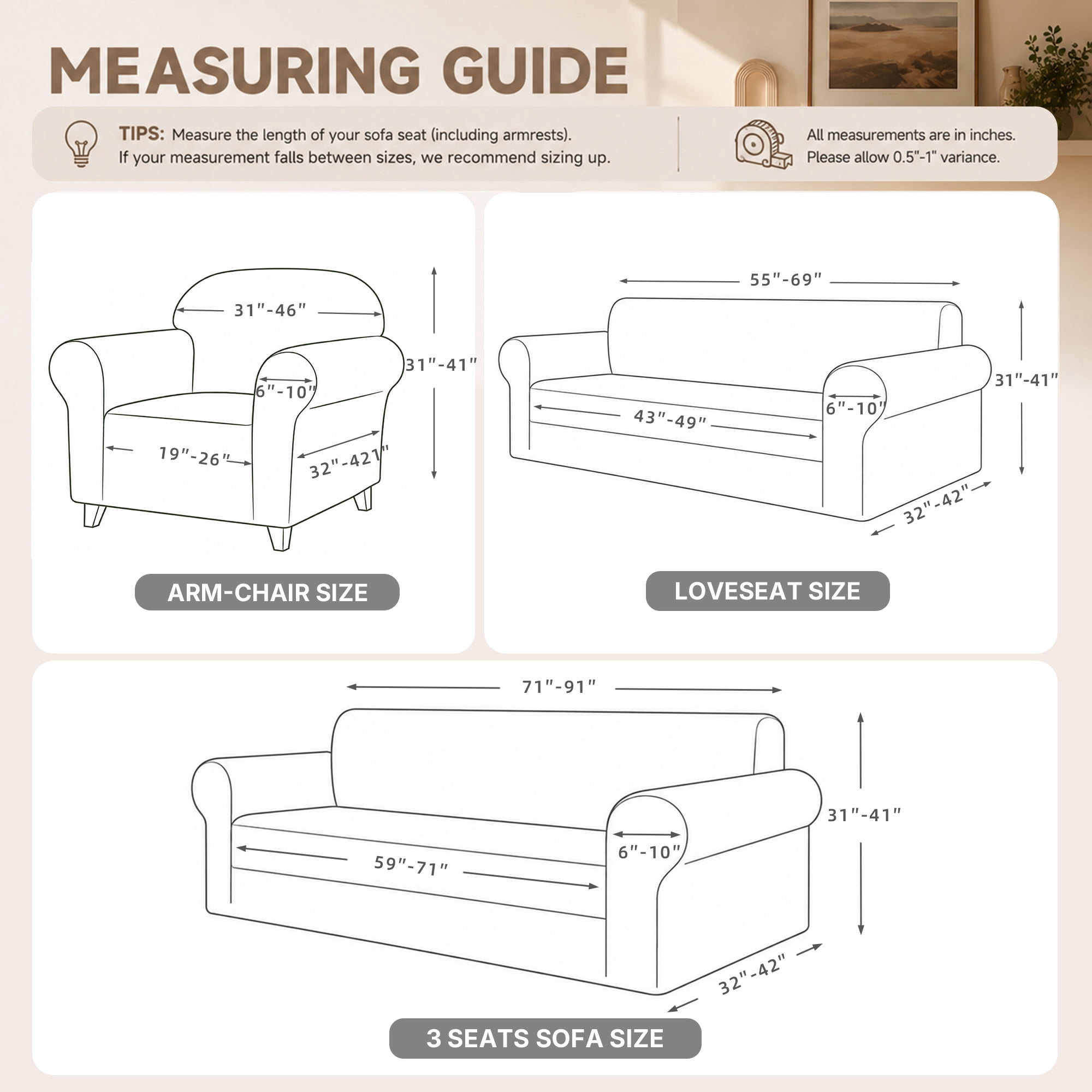 JIATER 1-Piece Armchair Sofa Cover Stretch Couch Cover Washable Sofa Slipcover Furniture Protector for Armchair,Khaki