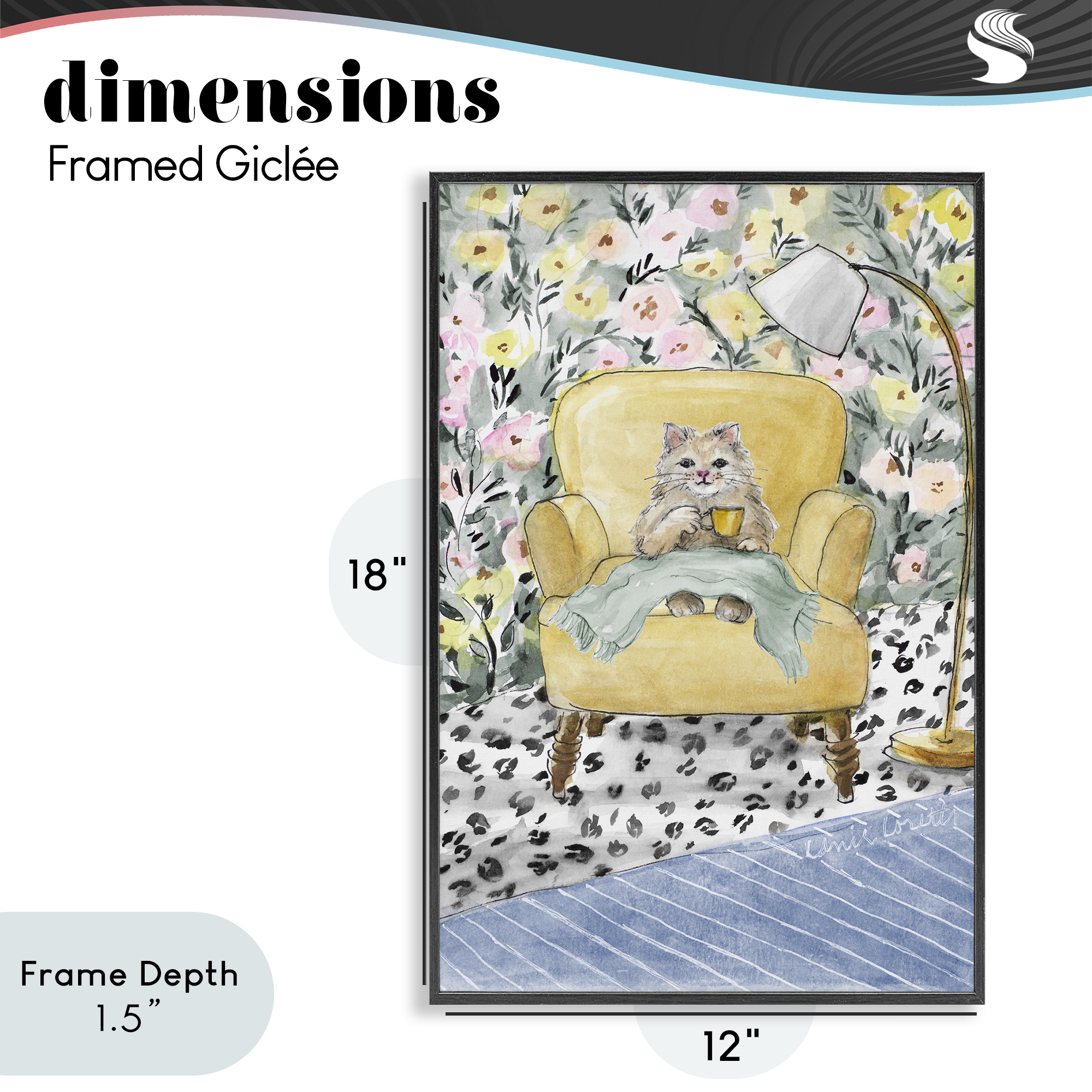 Stupell Industries Cozy Cat Corner Black Framed Giclee Art, design by Lanie Loreth