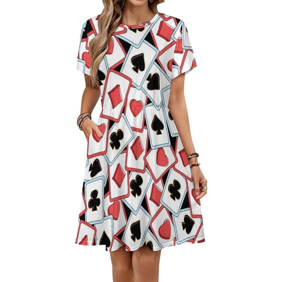 Playing Cards Heart Short Sleeve Dress Women Summer Evening Dresses Ladies Sundress