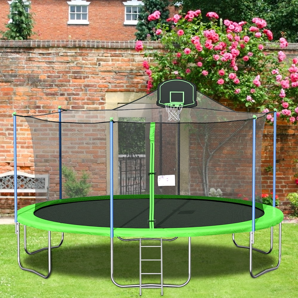 16ft Outdoor Trampoline with Basketball Hoop, Trampoline for Kids with Safety Enclosure Net