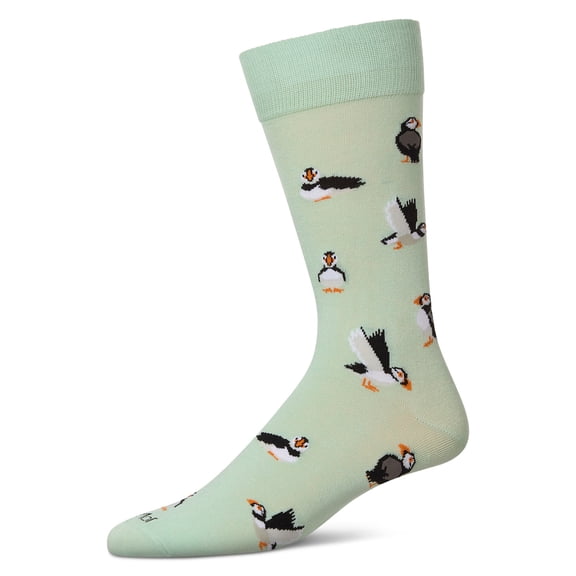 MeMoi Men's Puffin Birds Rayon from Bamboo Crew Socks - Mens - Male, 10-13, Mint