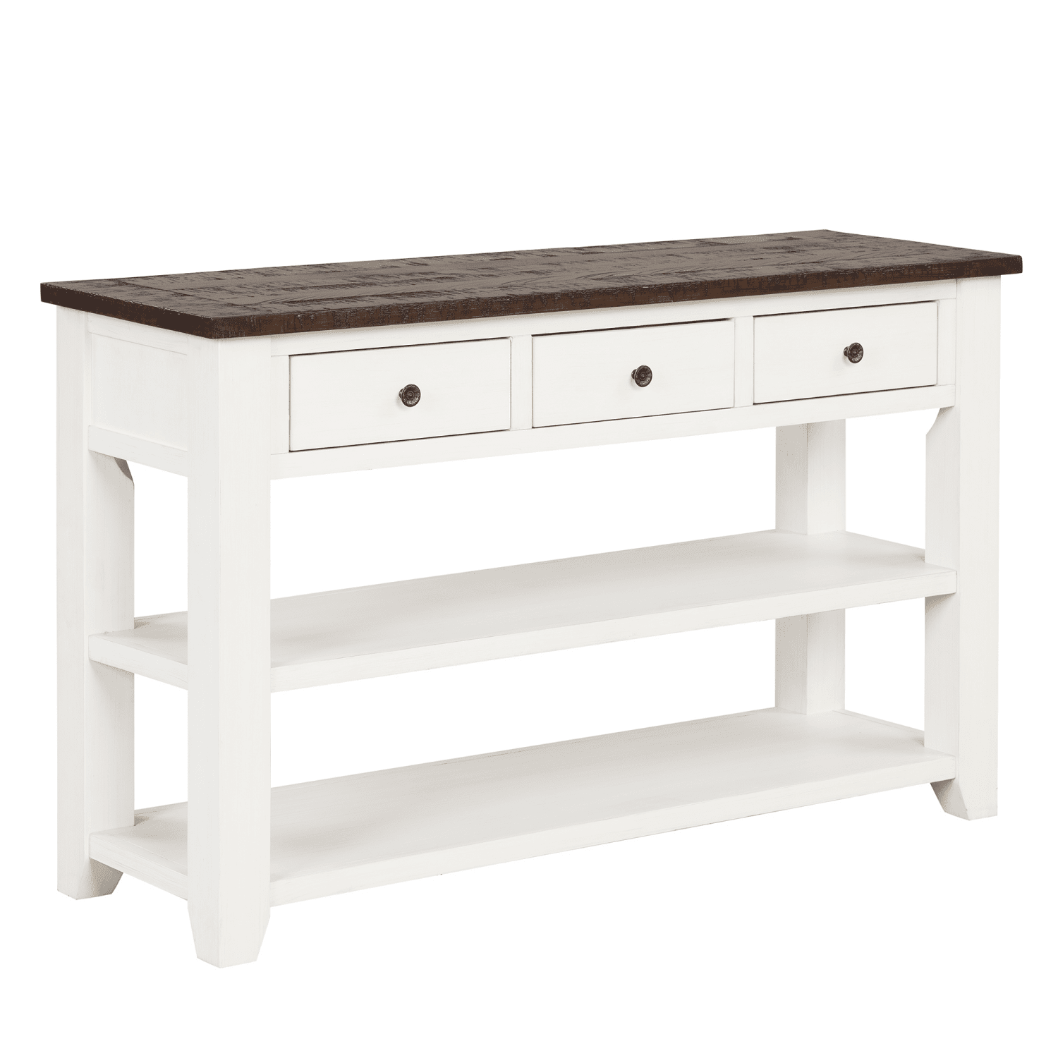 Tcbosik 48" Console Table, Entryway Table with Shelves and 3 Drawers, Sofa Table for Hallway, Foyer, Living Room, Easy Assembly, Antique White