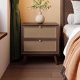 thumbnail image 1 of Solid Wood Nightstand with Inlaid Rattan, Night Stand with Drawers，Boho Side Table for Bedroom, Living Room, Quick Leg Assembly(Brown,35x40x49cm), 1 of 9