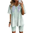 thumbnail image 2 of Idoravan Two Piece Sets for Women Shorts Summer Womens Lounge Sets Shorts Women Fashionable Loose Fitting Casual Printed Shorts Short Sleeved-Neck Blouses Sets, 2 of 4