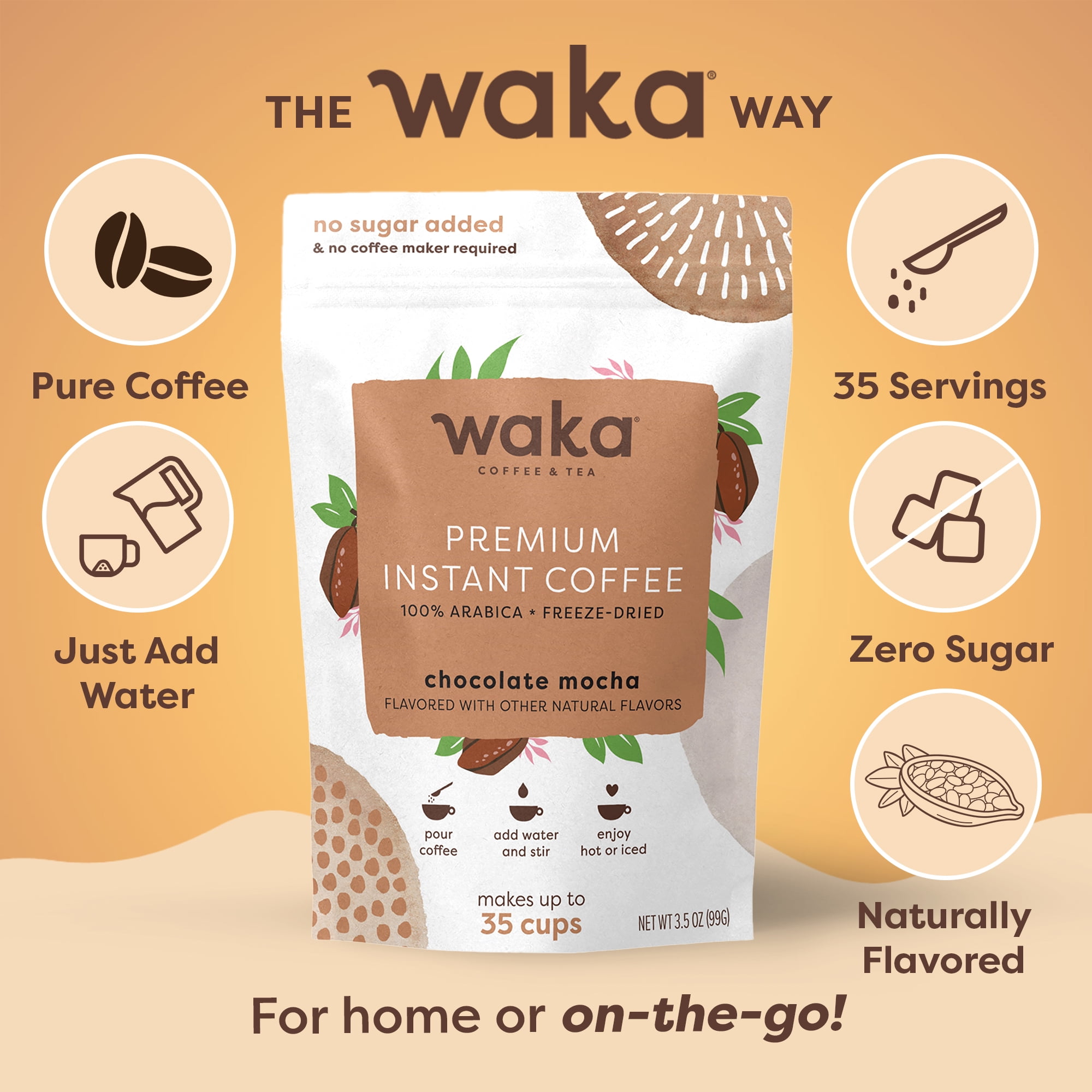 Waka Instant Coffee, Dark Chocolate Flavored - 100% Arabica Beans