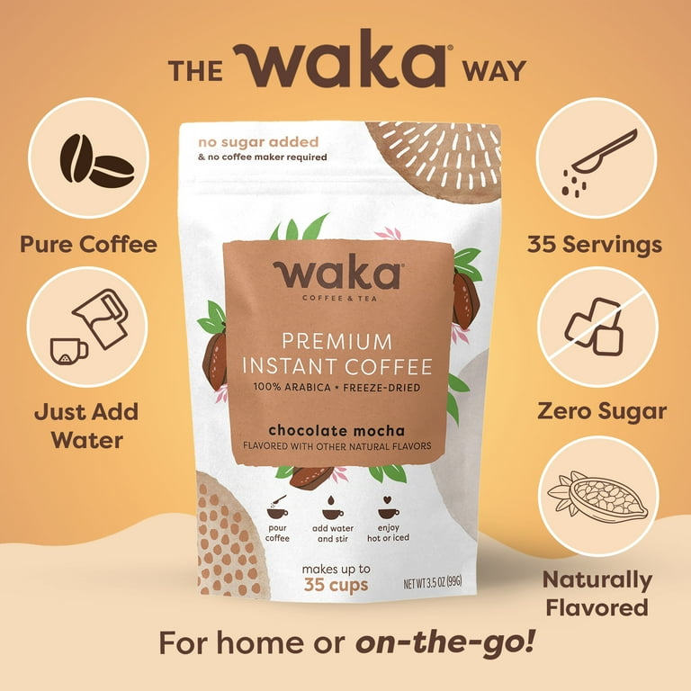 Waka Instant Coffee, Dark Chocolate Flavored - 100% Arabica Beans