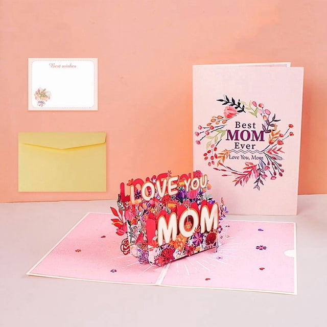 I Love You Mom Up Day Card Floral Handmade Greeting Card For Mom Birthday Day Gift Card For Mommy Blank Inside For Handwr
