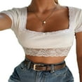 thumbnail image 4 of Women Summer Short Top Shirt  Short Sleeve Low Chest Ribbed Crop Tops, 4 of 5
