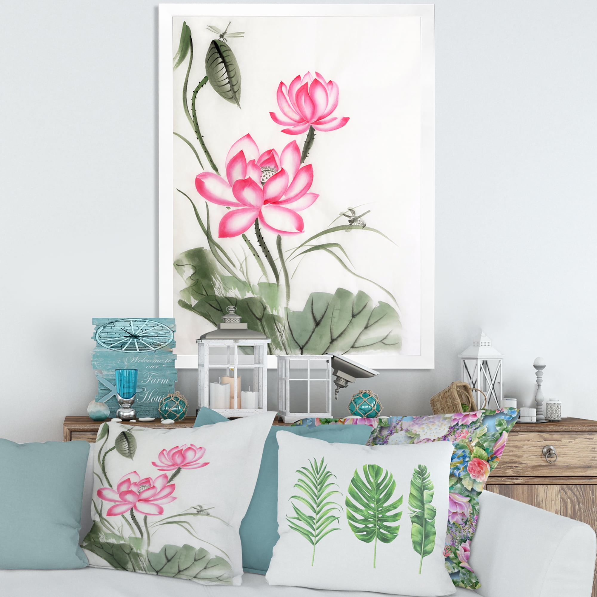 Designart 'The Dragonfly and Lotus I' Traditional Framed Art Print